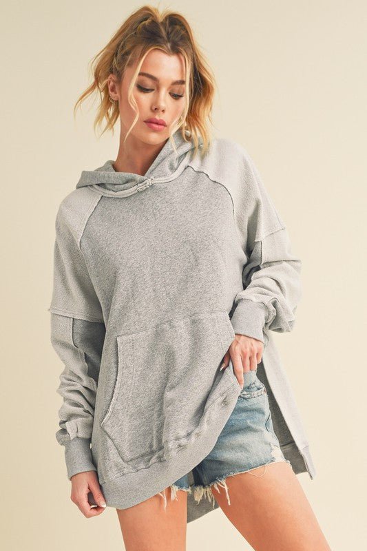 Aemi + Co Exposed Seam Side Slit Hoodie with Kangaroo Pocket - Chaelisa's New Jammies