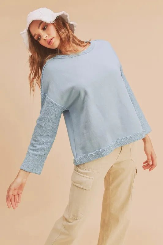 Aemi + Co Frayed Edge Round Neck Sweatshirt - Chaelisa's New Jammies