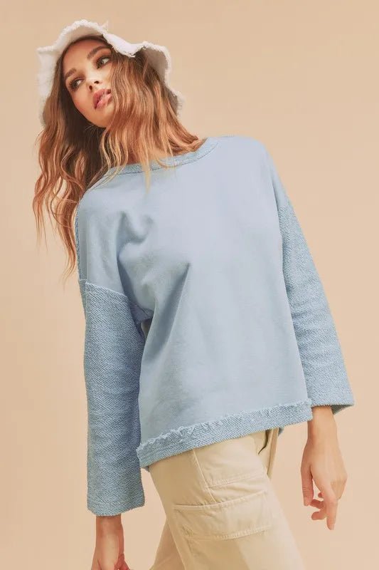 Aemi + Co Frayed Edge Round Neck Sweatshirt - Chaelisa's New Jammies
