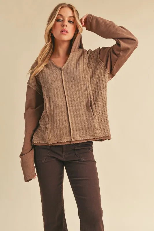 Aemi + Co Frayed Hem Exposed Seam Long Sleeve Hoodie - Chaelisa's New Jammies