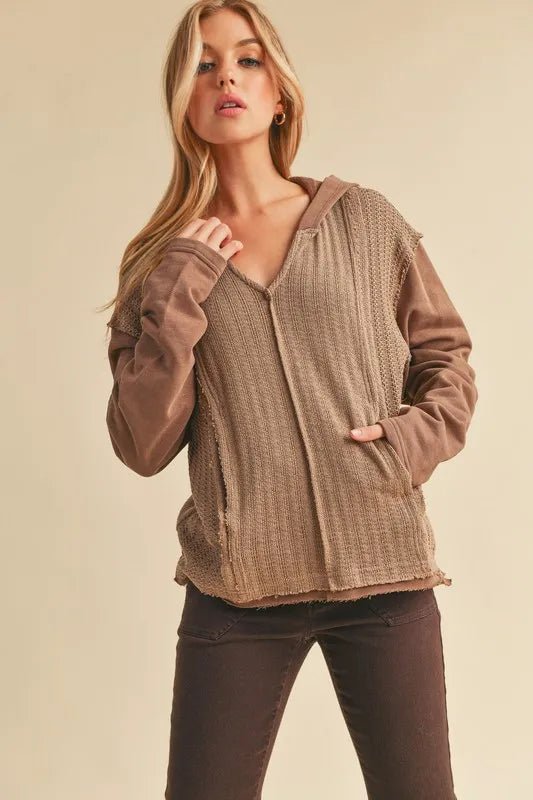 Aemi + Co Frayed Hem Exposed Seam Long Sleeve Hoodie - Chaelisa's New Jammies