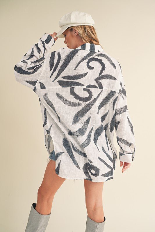 Aemi + Co High - Low Printed Button Up Long Sleeve Shirt - Chaelisa's New Jammies