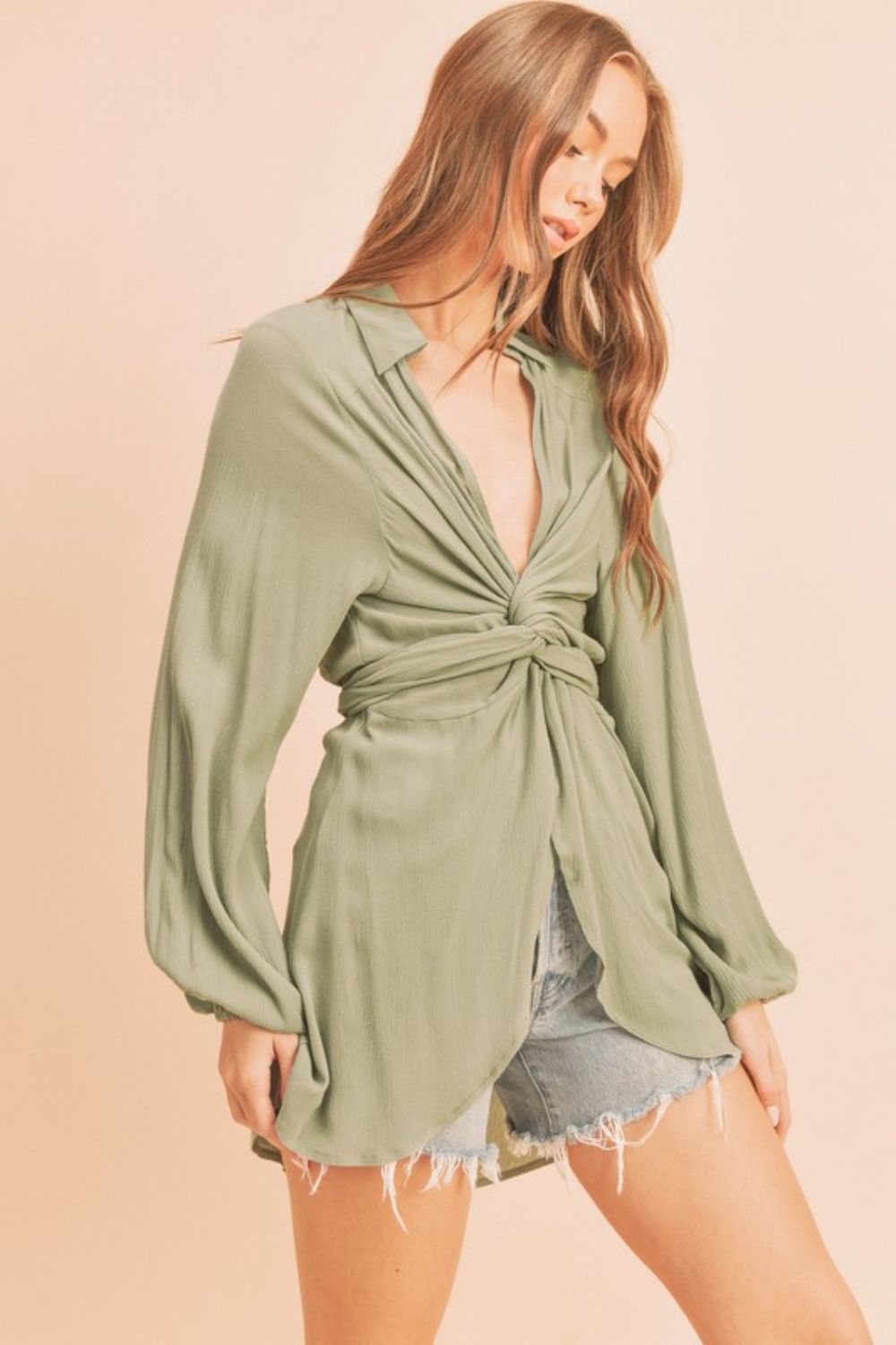 Aemi + Co Tied Collared Neck Long Sleeve Top - Chaelisa's New Jammies