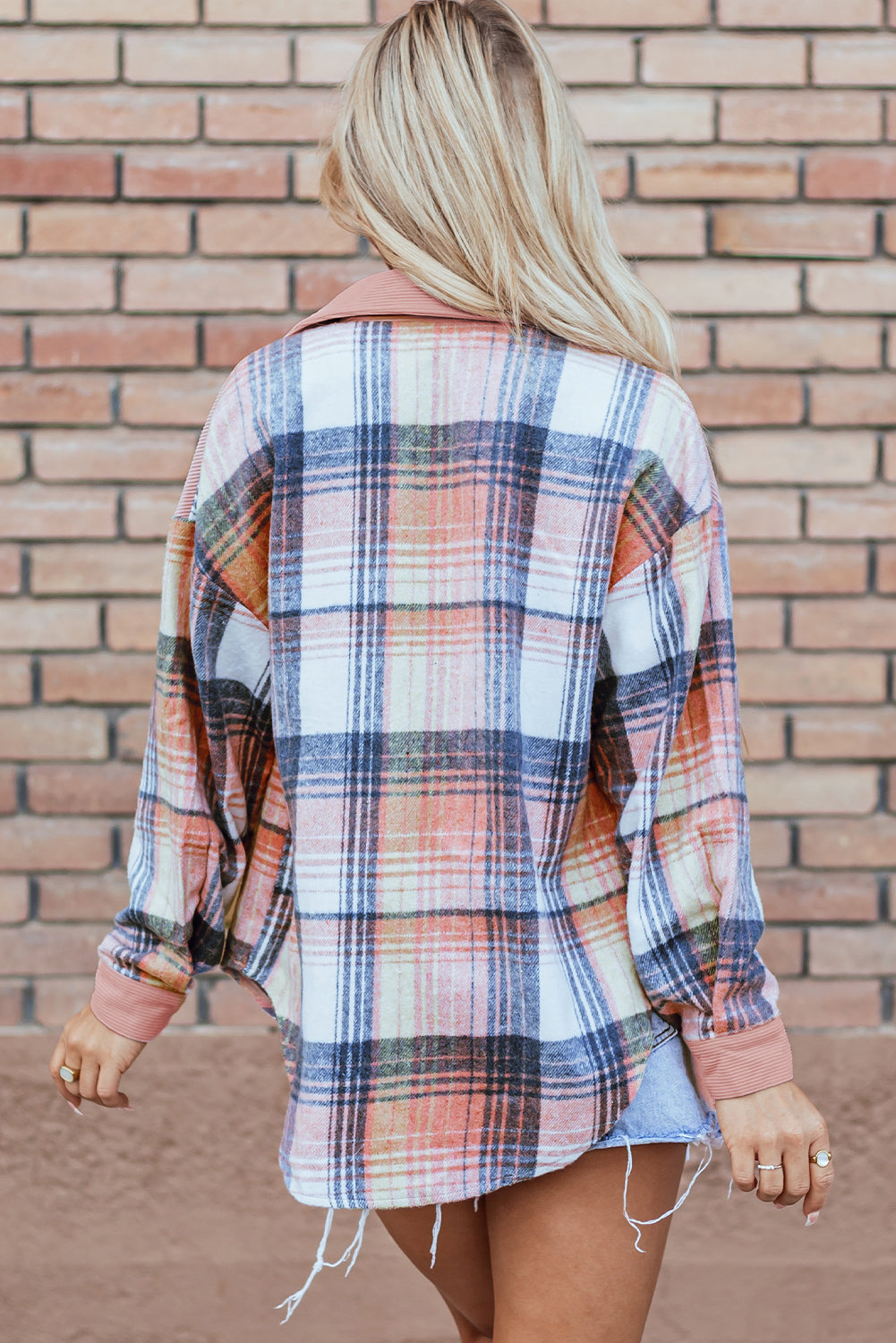 Light Pink Plaid Corduroy Patchwork Pocket Loose Shacket-Chaelisa's New Jammies