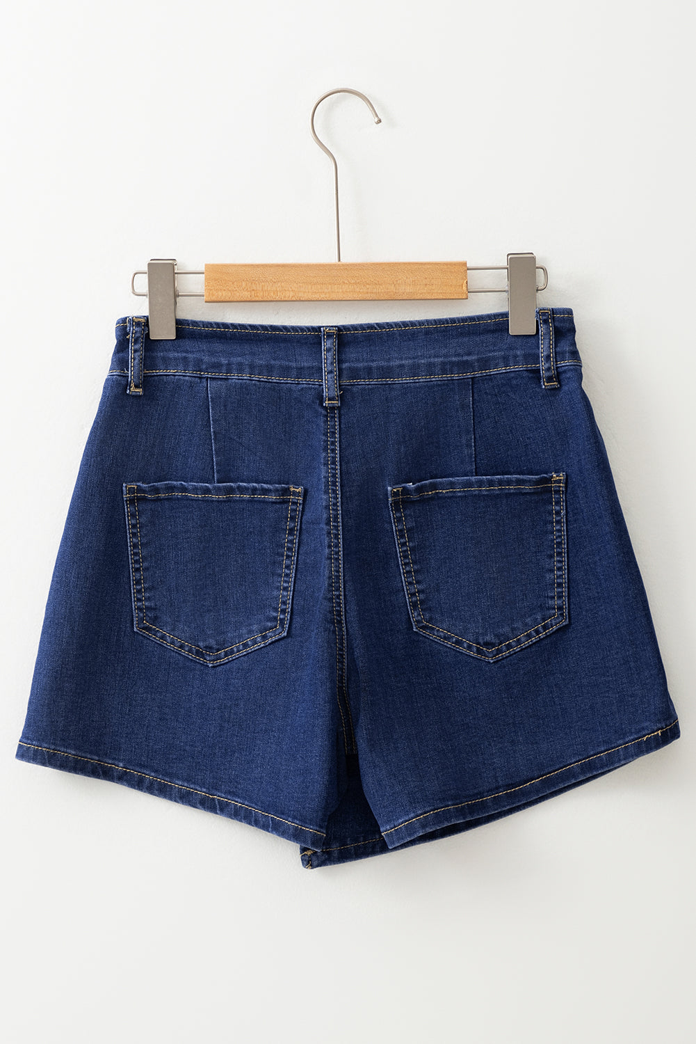Bluing Asymmetric Wrapped Buttoned High Waist Denim Shorts-Chaelisa's New Jammies