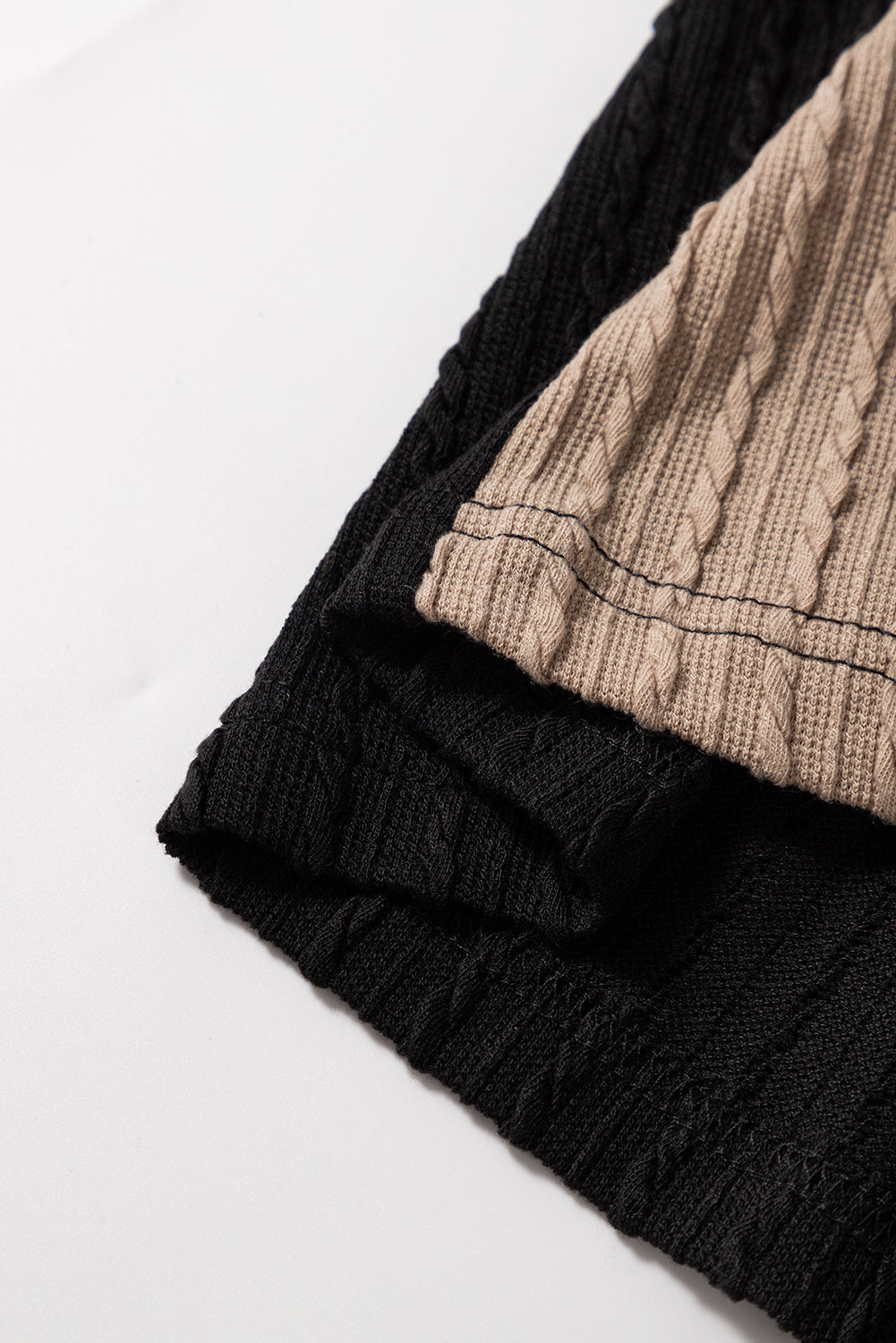 Parchment Textured Colorblock Long Sleeve Quarter Zip Drawstring Hooded Top-Chaelisa's New Jammies