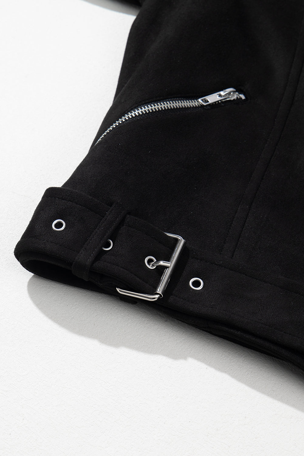 Black Asymmetric Zipper Belted Hem Jacket-Chaelisa's New Jammies