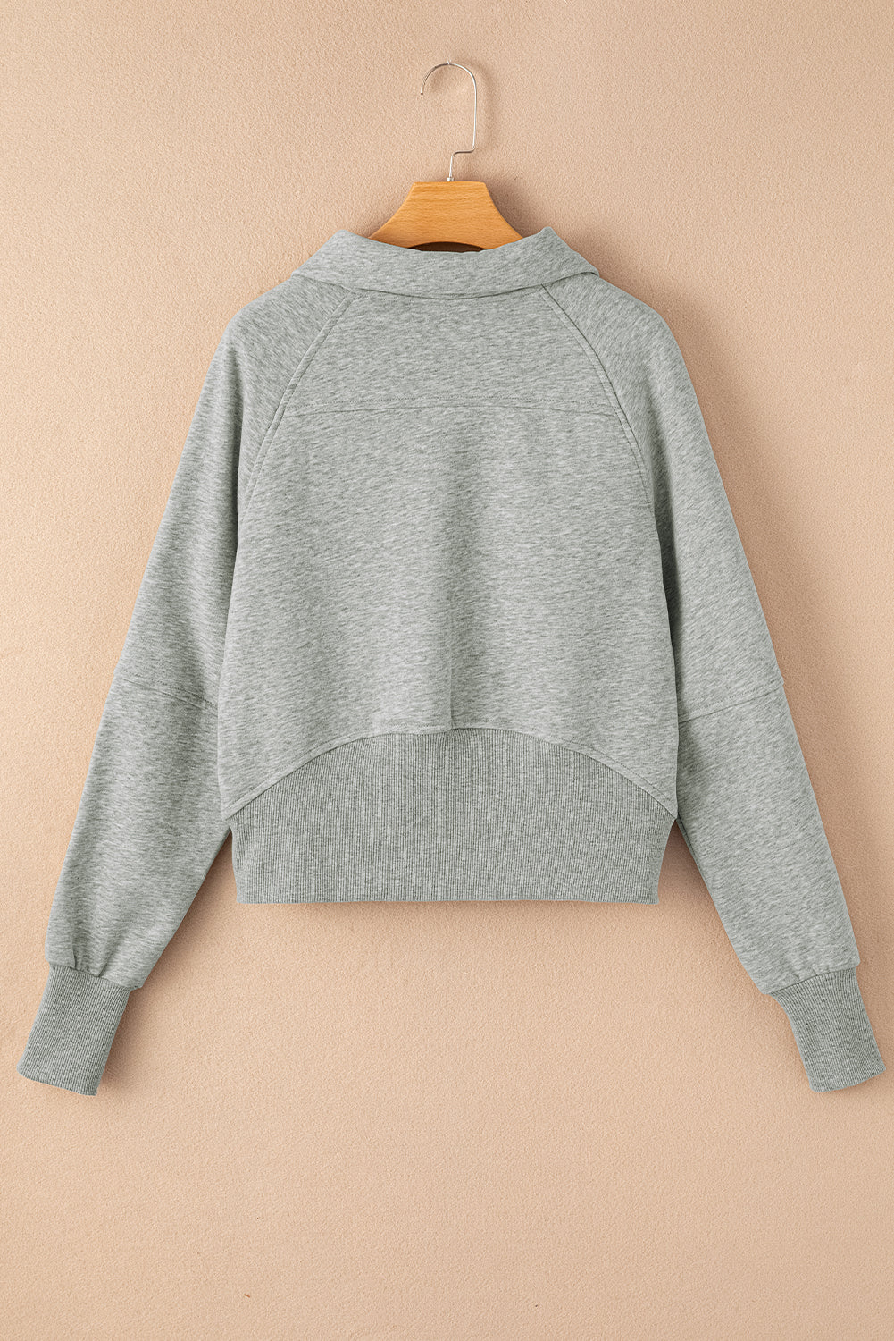 Gray Zip Up Stand Collar Ribbed Thumbhole Sleeve Sweatshirt-Chaelisa's New Jammies