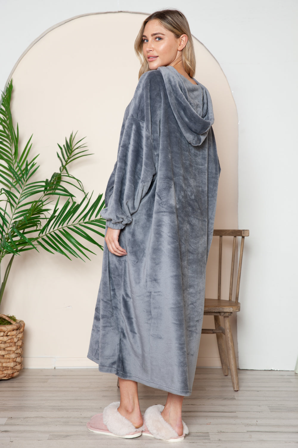 Double Take Full Size Pocketed Hooded Midi Lounge Dress-Chaelisa's New Jammies