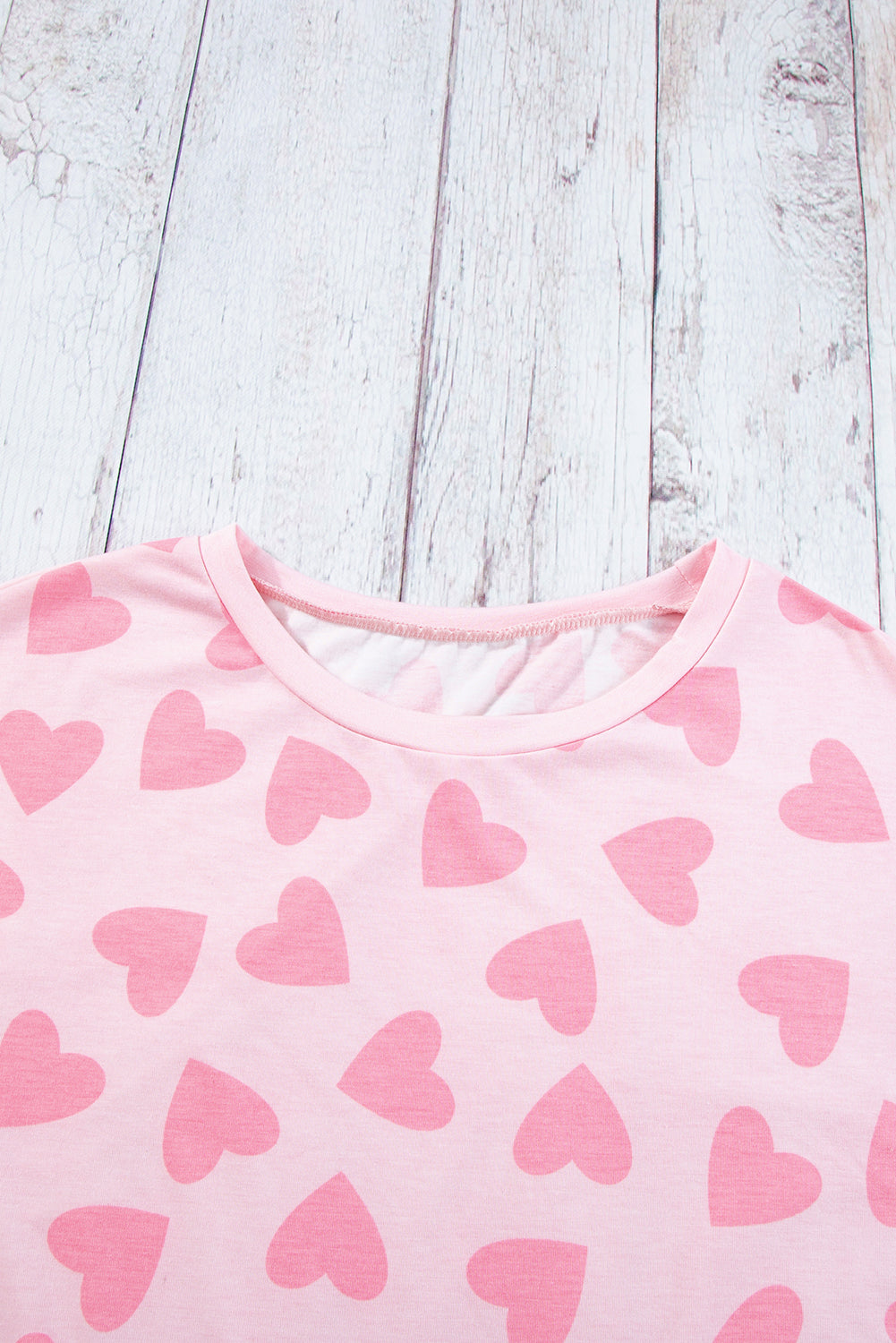 Pink Heart Print Long Sleeve Top and Shorts Loungewear Set-Chaelisa's New Jammies