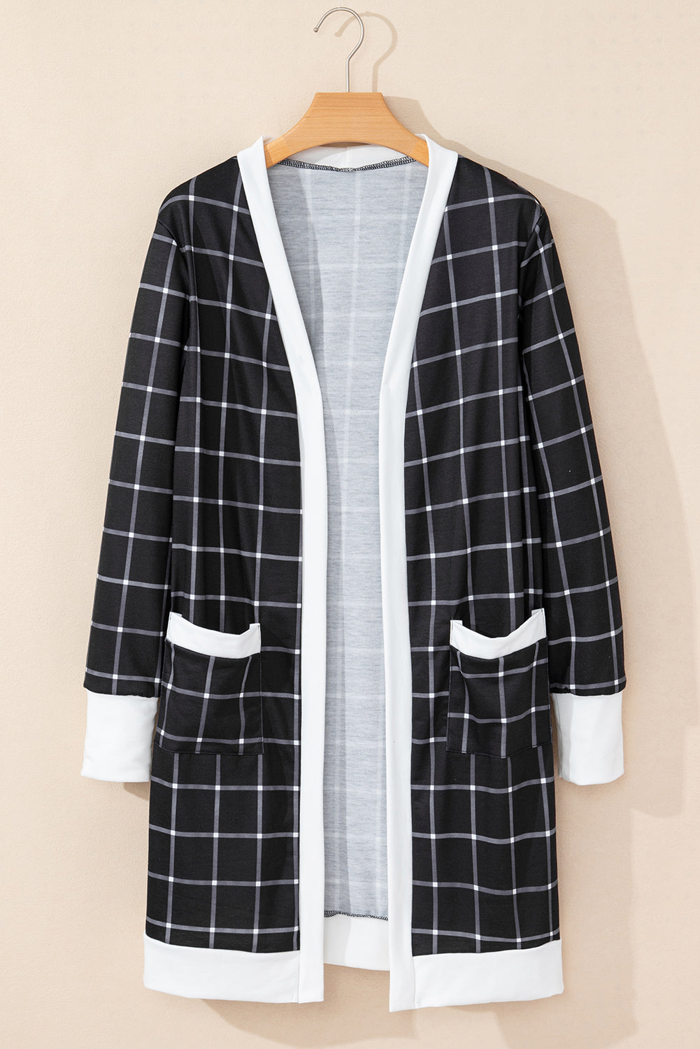 Black Plaid Colorblock Edge Open Cardigan with Pocket-Chaelisa's New Jammies