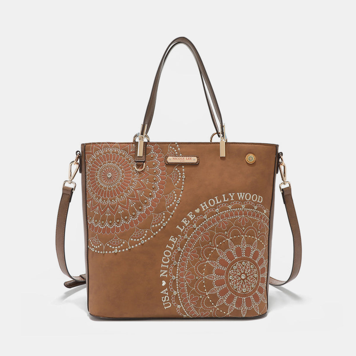 Nicole Lee USA Metallic Stitching Embroidery Inlaid Rhinestone Tote Bag-Chaelisa's New Jammies