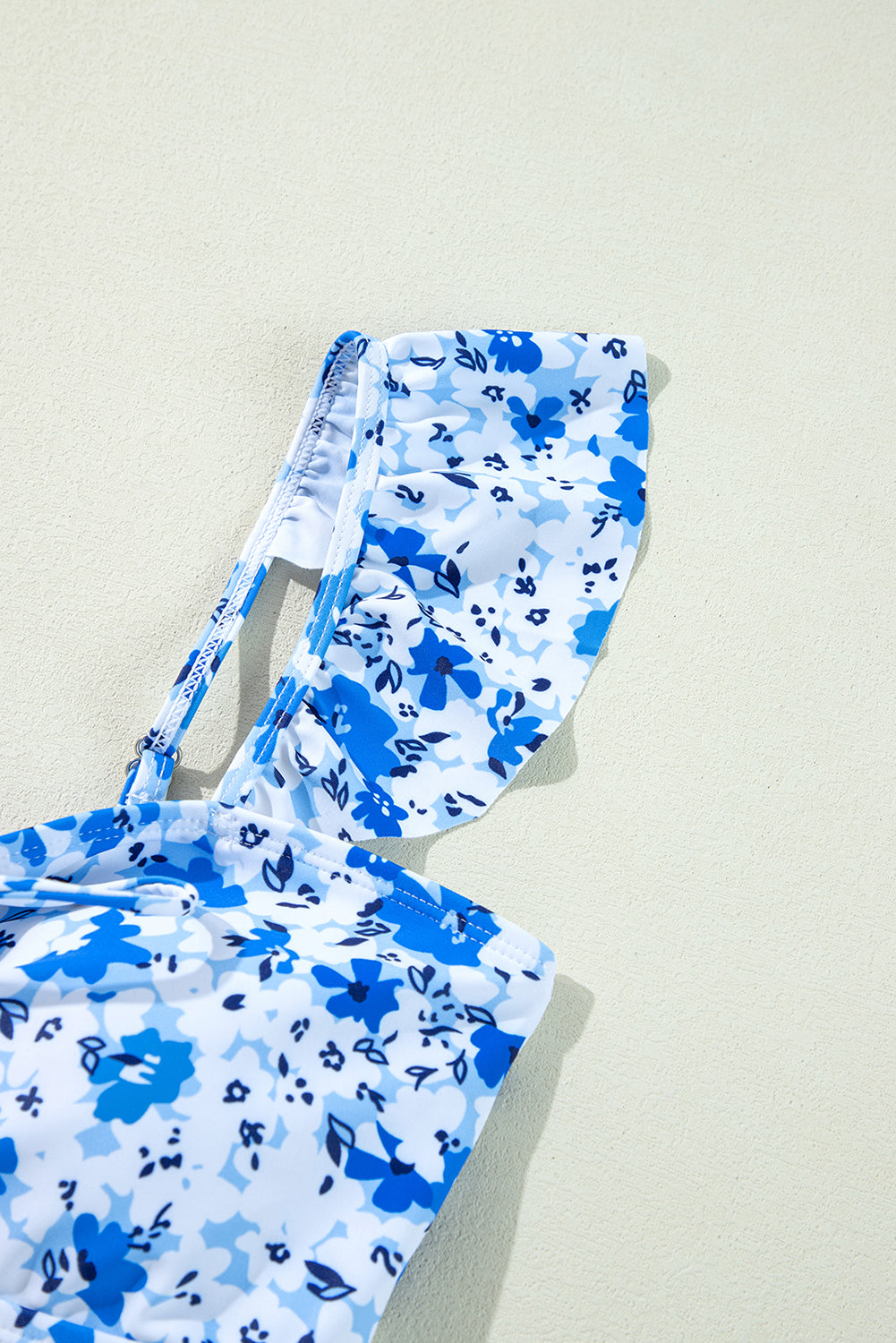 Blue Floral Ruffled Strap Lace-up Hollow Out One Piece Swimsuit-Chaelisa's New Jammies