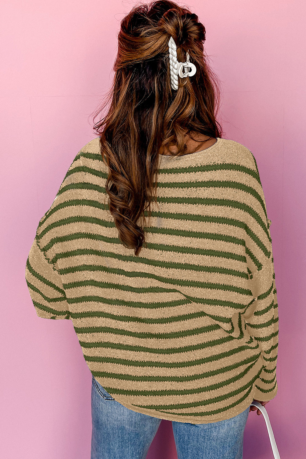 Khaki Stripe Drop Shoulder Casual Sweater-Chaelisa's New Jammies