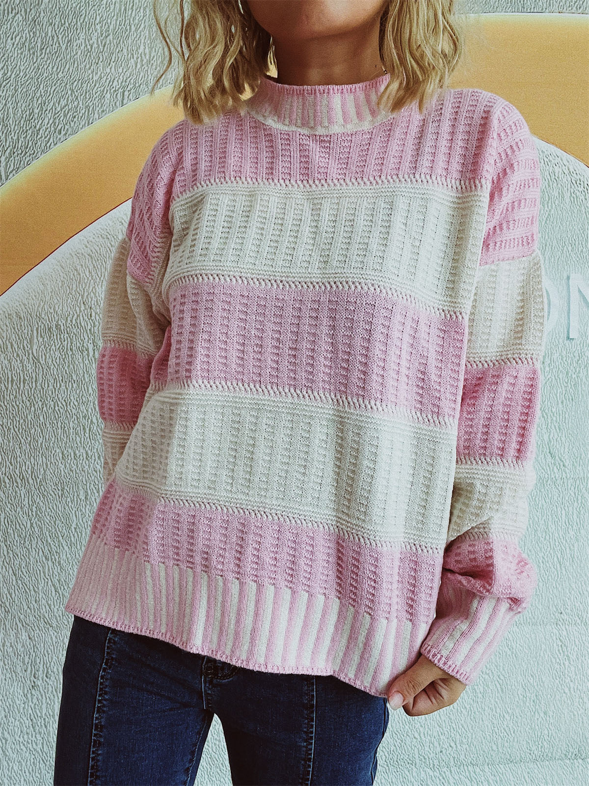 Contrast Round Neck Long Sleeve Sweater-Chaelisa's New Jammies