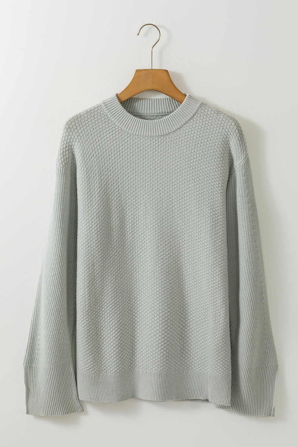 Parchment Solid Textured Knit Split Cuff Drop Shoulder Sweater-Chaelisa's New Jammies