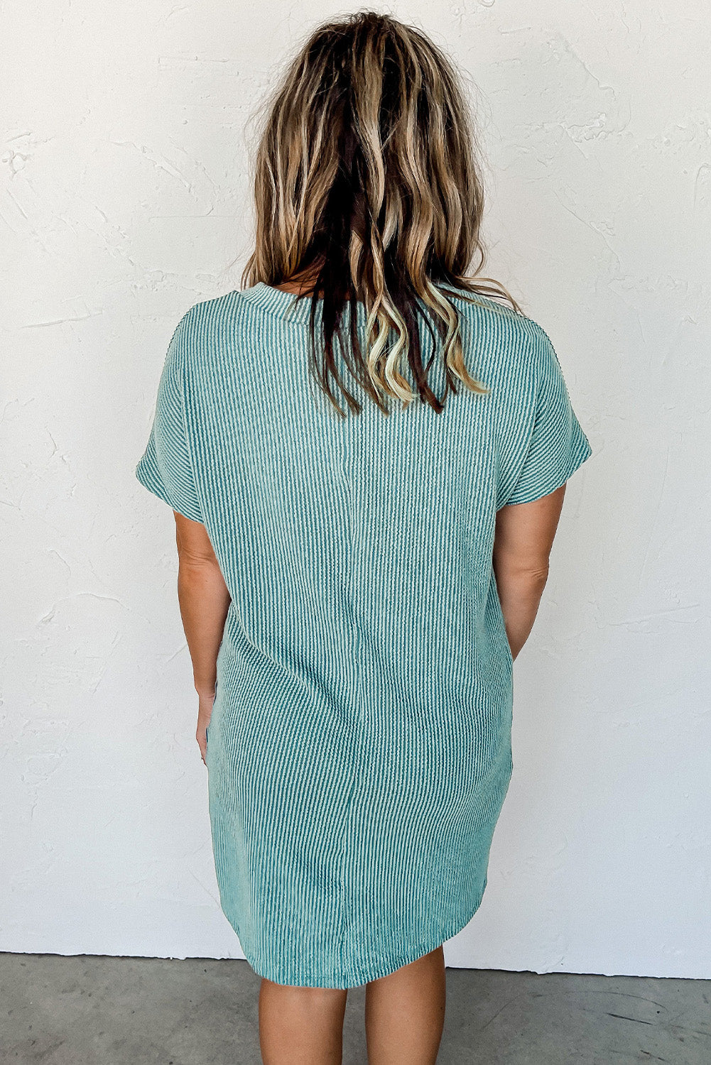 Blue Striped Ribbed Knit T-shirt Shift Dress-Chaelisa's New Jammies