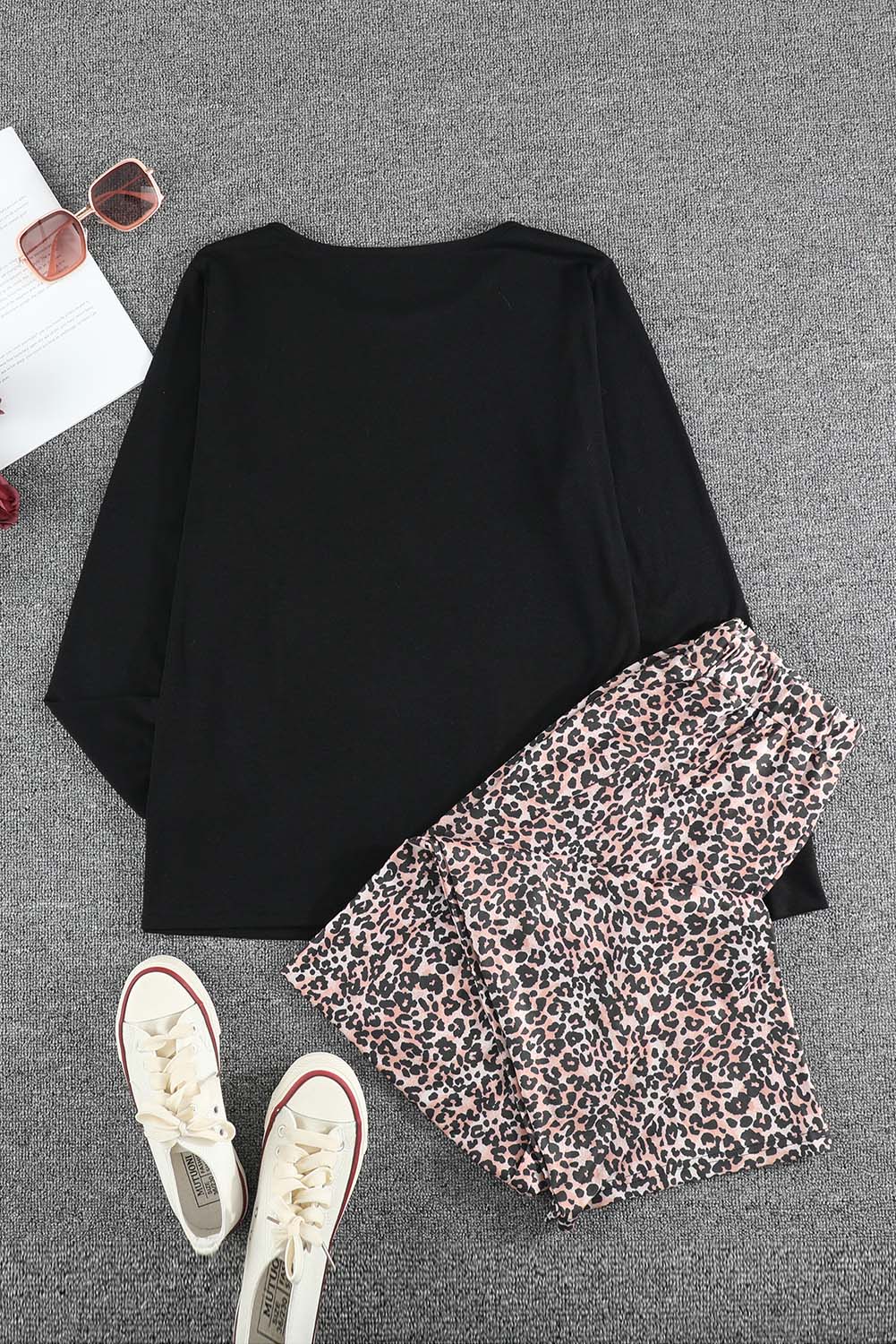 Long Sleeve Top and Leopard Print Pants Lounge Set-Chaelisa's New Jammies