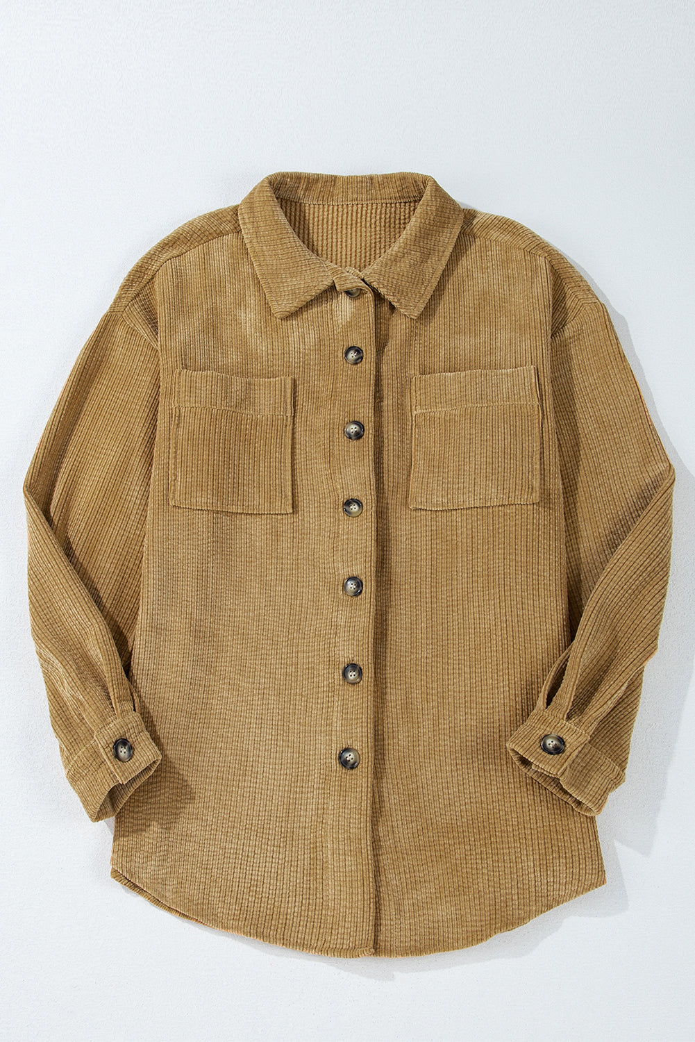 Light French Beige Patched Pocket Button Up Corduroy Shacket-Chaelisa's New Jammies