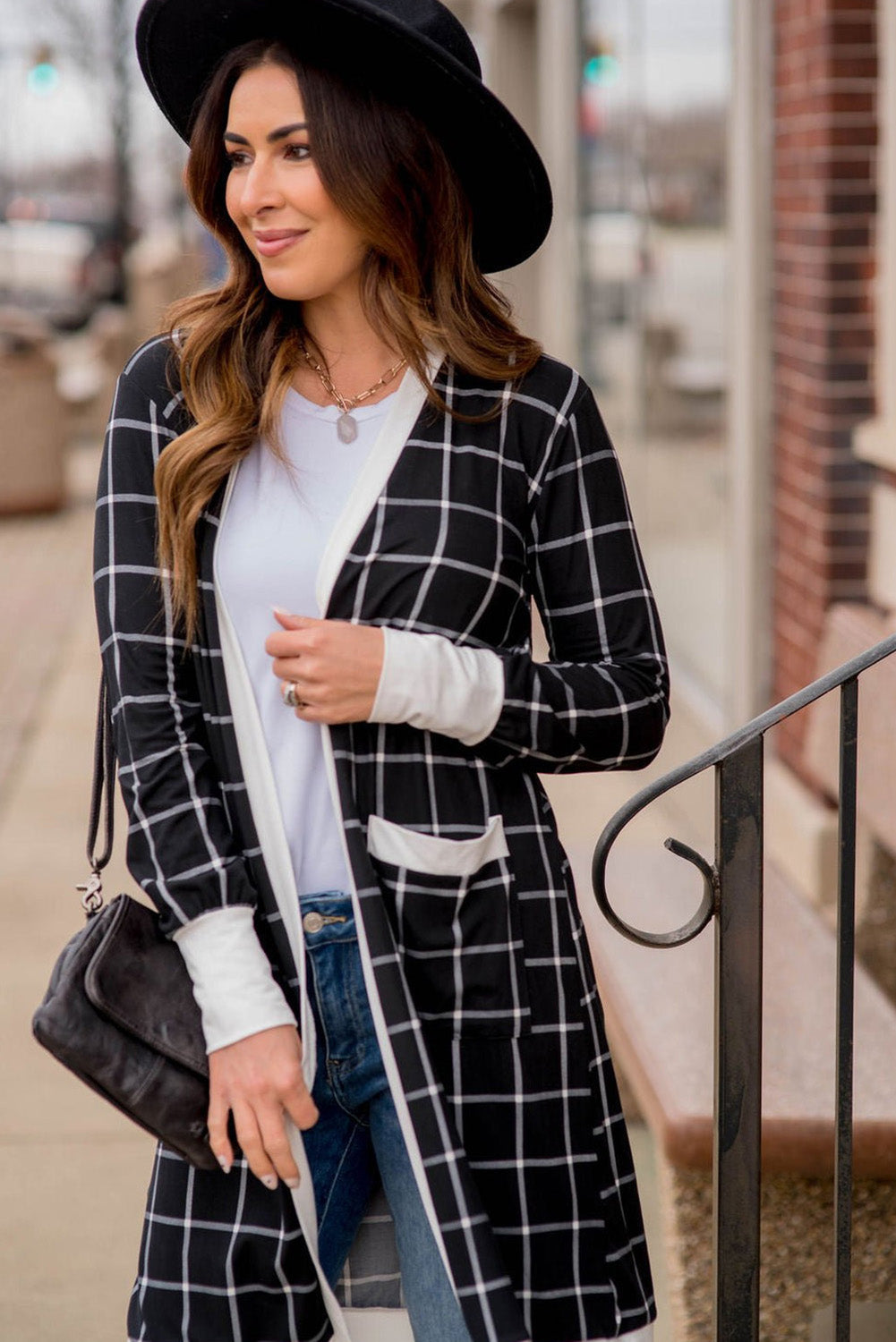 Black Plaid Colorblock Edge Open Cardigan with Pocket-Chaelisa's New Jammies