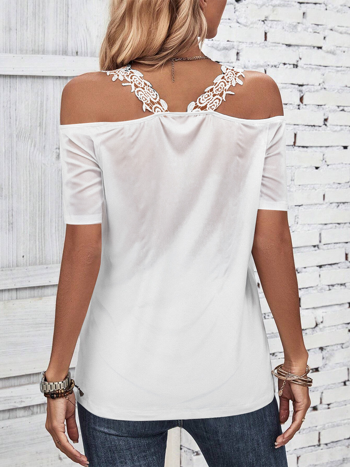 Full Size Lace Detail Short Sleeve T-Shirt-Chaelisa's New Jammies