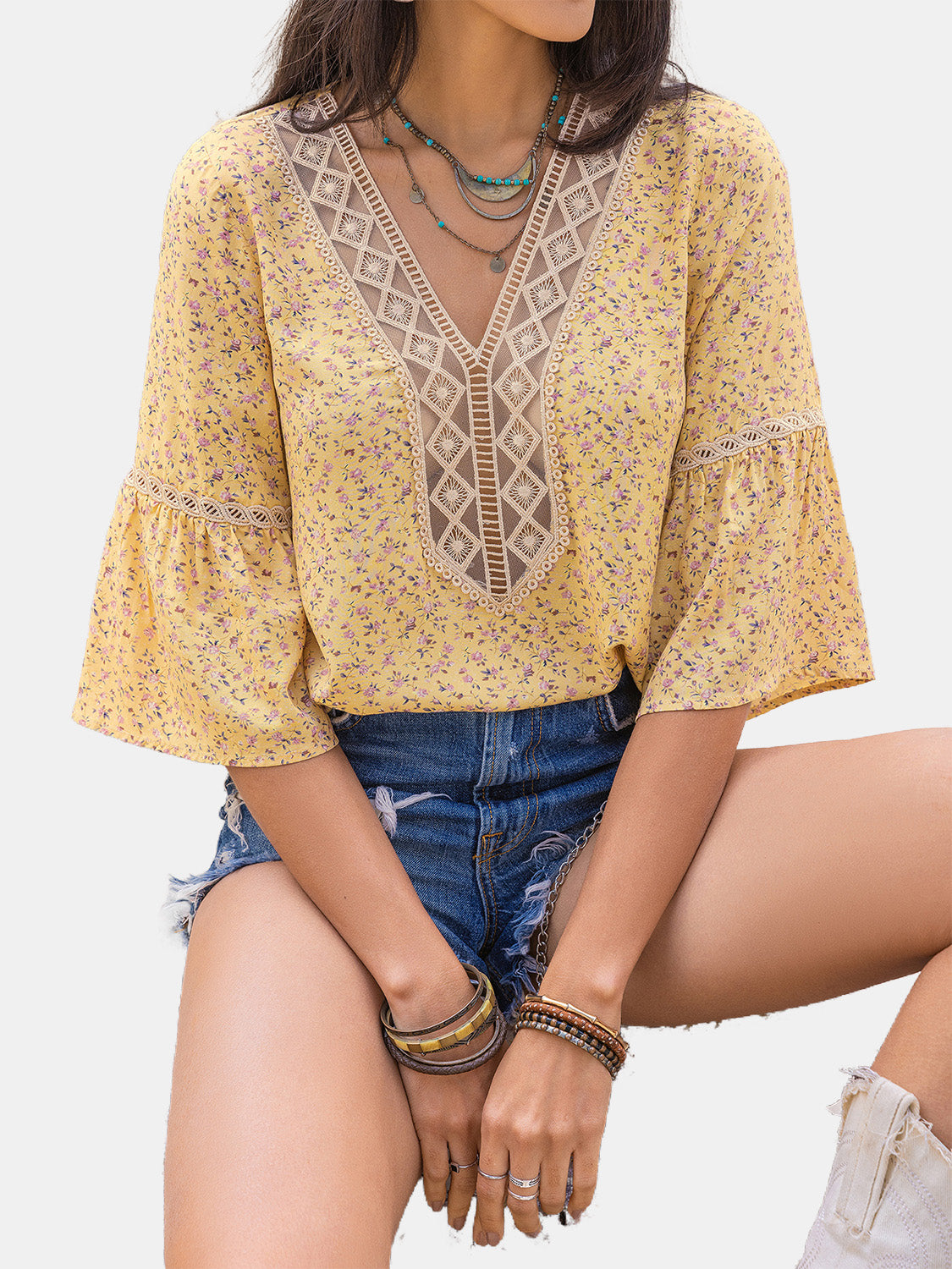 Ditsy Floral V-Neck Blouse-Chaelisa's New Jammies