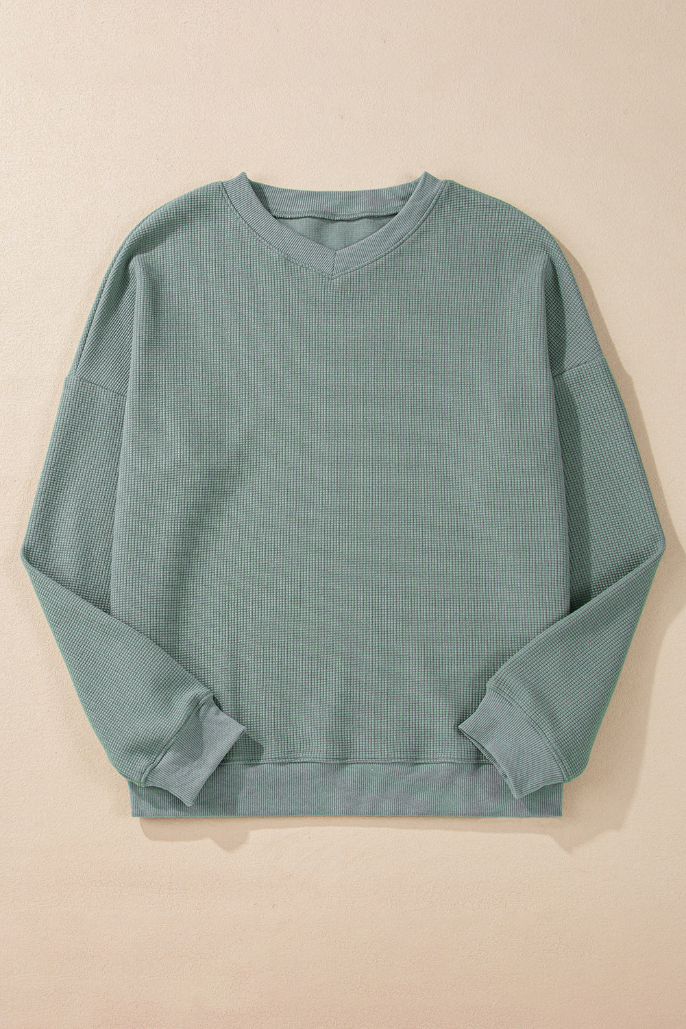 Clearly Aqua Waffle Knit Drop Shoulder V Neck Top-Chaelisa's New Jammies