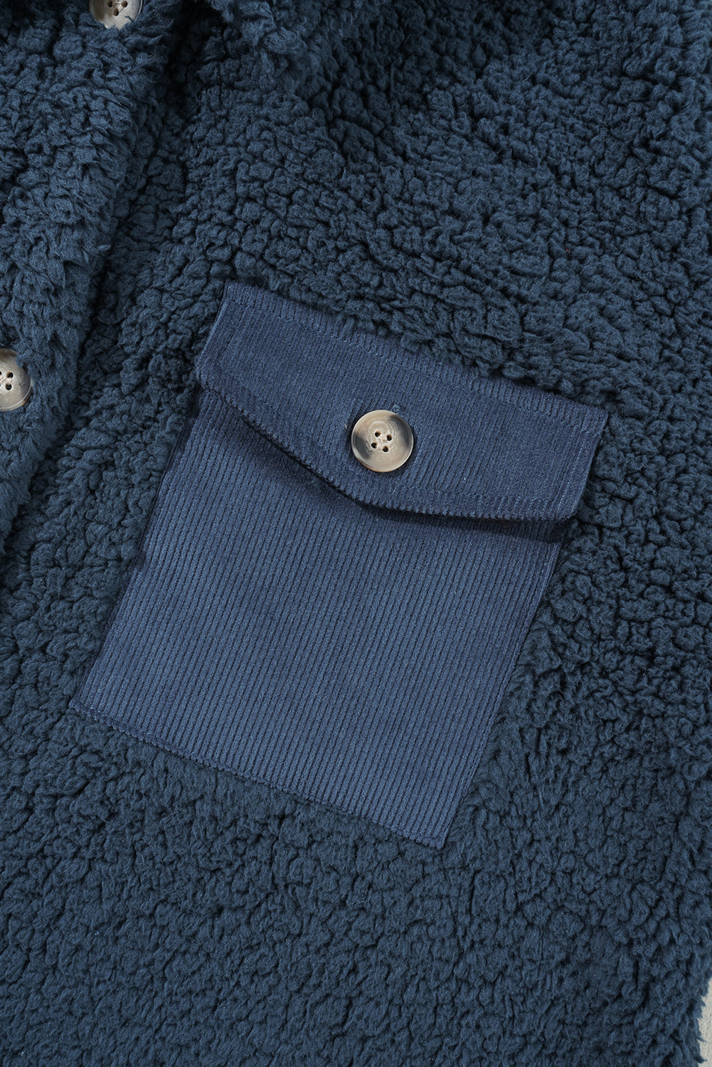 Blue Contrast Flap Pocket Single Breasted Teddy Coat-Chaelisa's New Jammies