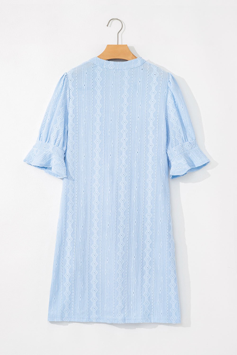 Beau Blue Jacquard Texture Flared Short Sleeve Notched Neck Mini Dress - Chaelisa's New Jammies