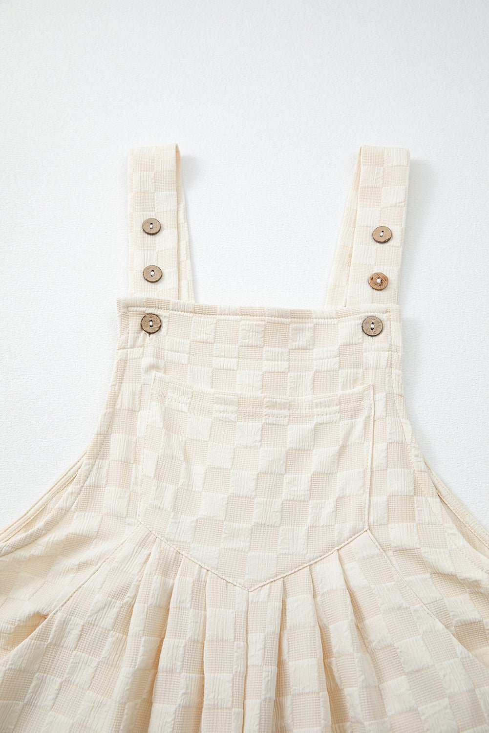 Beige Checkered Pocketed High Waist Wide Leg Overall - Chaelisa's New Jammies