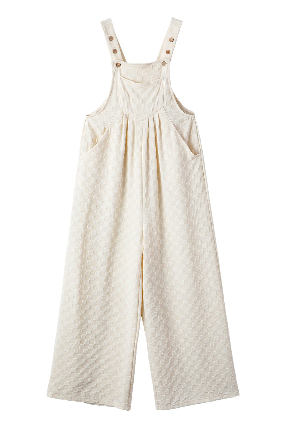 Beige Checkered Pocketed High Waist Wide Leg Overall - Chaelisa's New Jammies