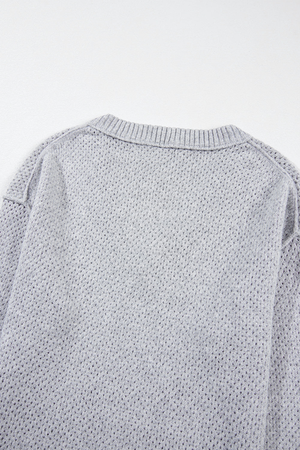 Light Grey Loose Eyelet V Neck Drop Shoulder Sweater-Chaelisa's New Jammies
