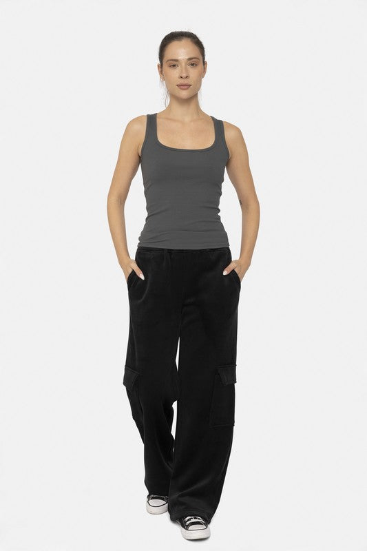 Mono B Elastic Waist Corduroy Cargo Pants-Chaelisa's New Jammies