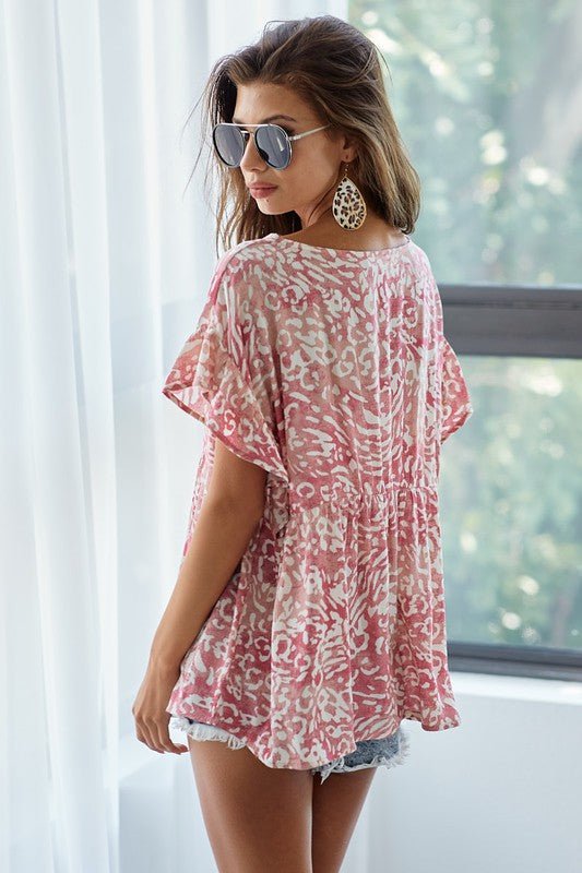 BiBi Leopard Print Gauze Woven Flutter Sleeve Blouse - Chaelisa's New Jammies