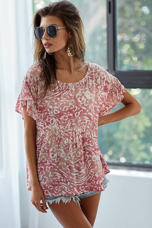 BiBi Leopard Print Gauze Woven Flutter Sleeve Blouse - Chaelisa's New Jammies
