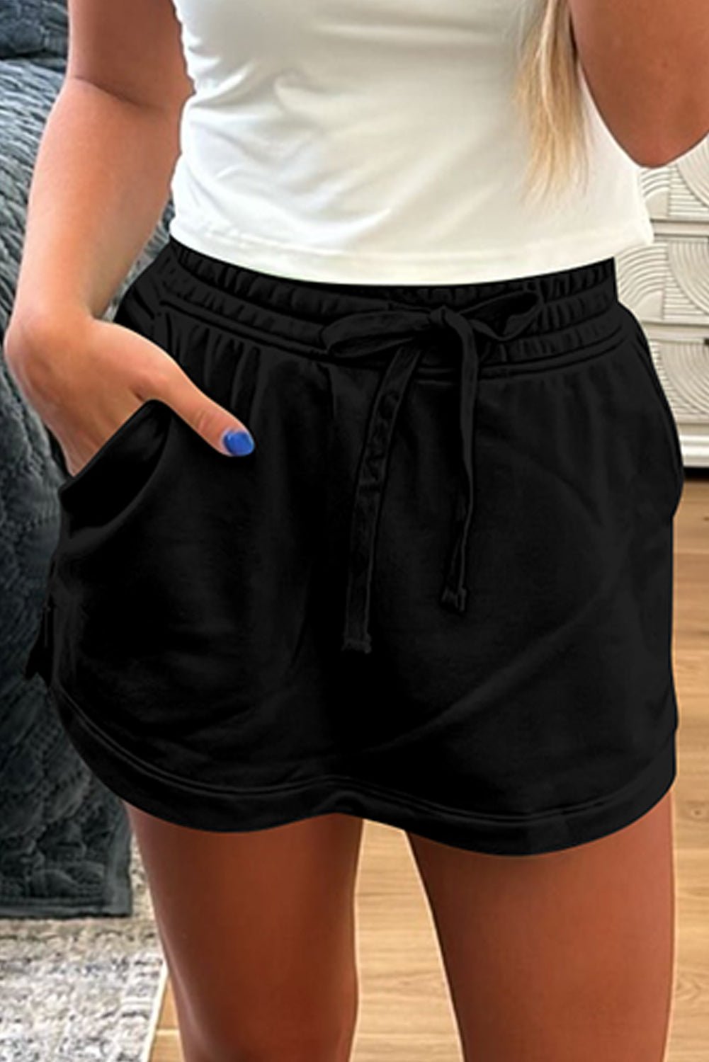 Black French Terry Drawstring Mini Skort with Pockets - Chaelisa's New Jammies