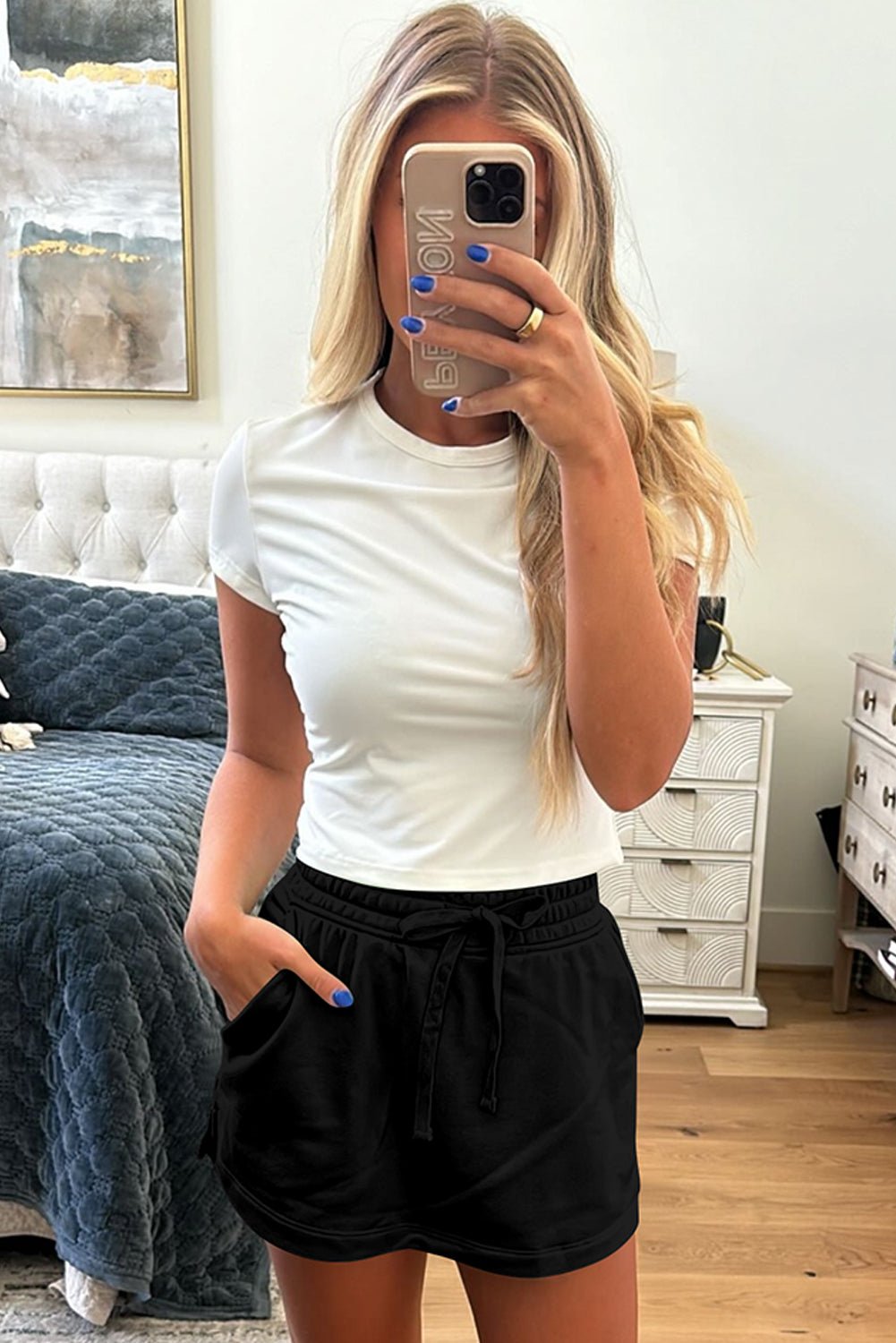 Black French Terry Drawstring Mini Skort with Pockets - Chaelisa's New Jammies