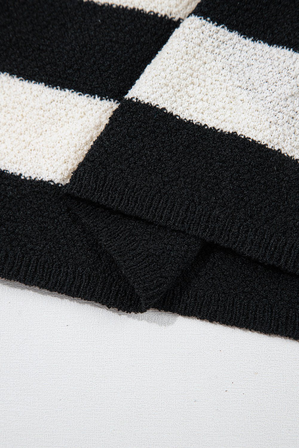 Black Mixed Striped Print Half Placket Collared Cap Sleeve Bodycon Sweater Dress - Chaelisa's New Jammies