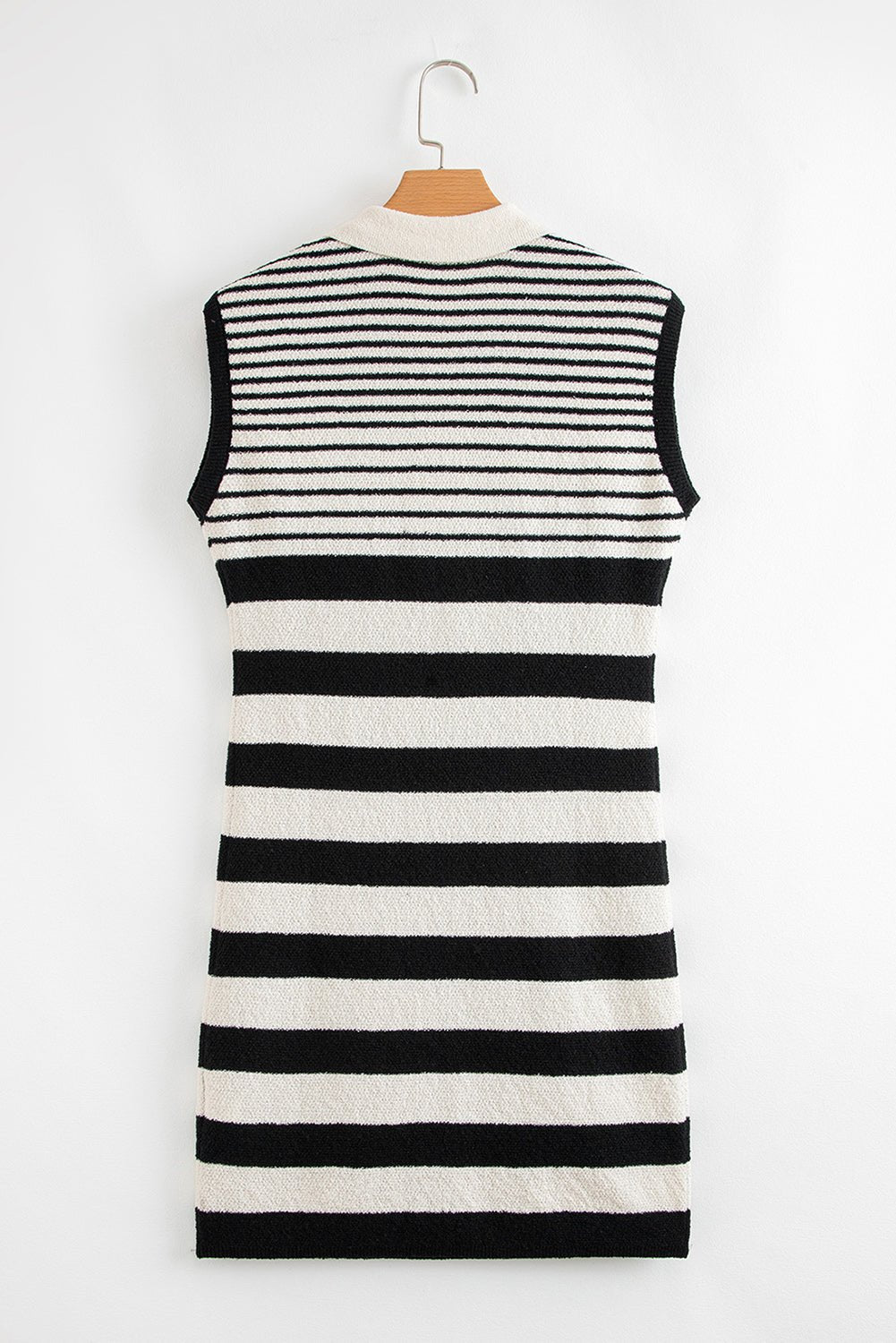 Black Mixed Striped Print Half Placket Collared Cap Sleeve Bodycon Sweater Dress - Chaelisa's New Jammies