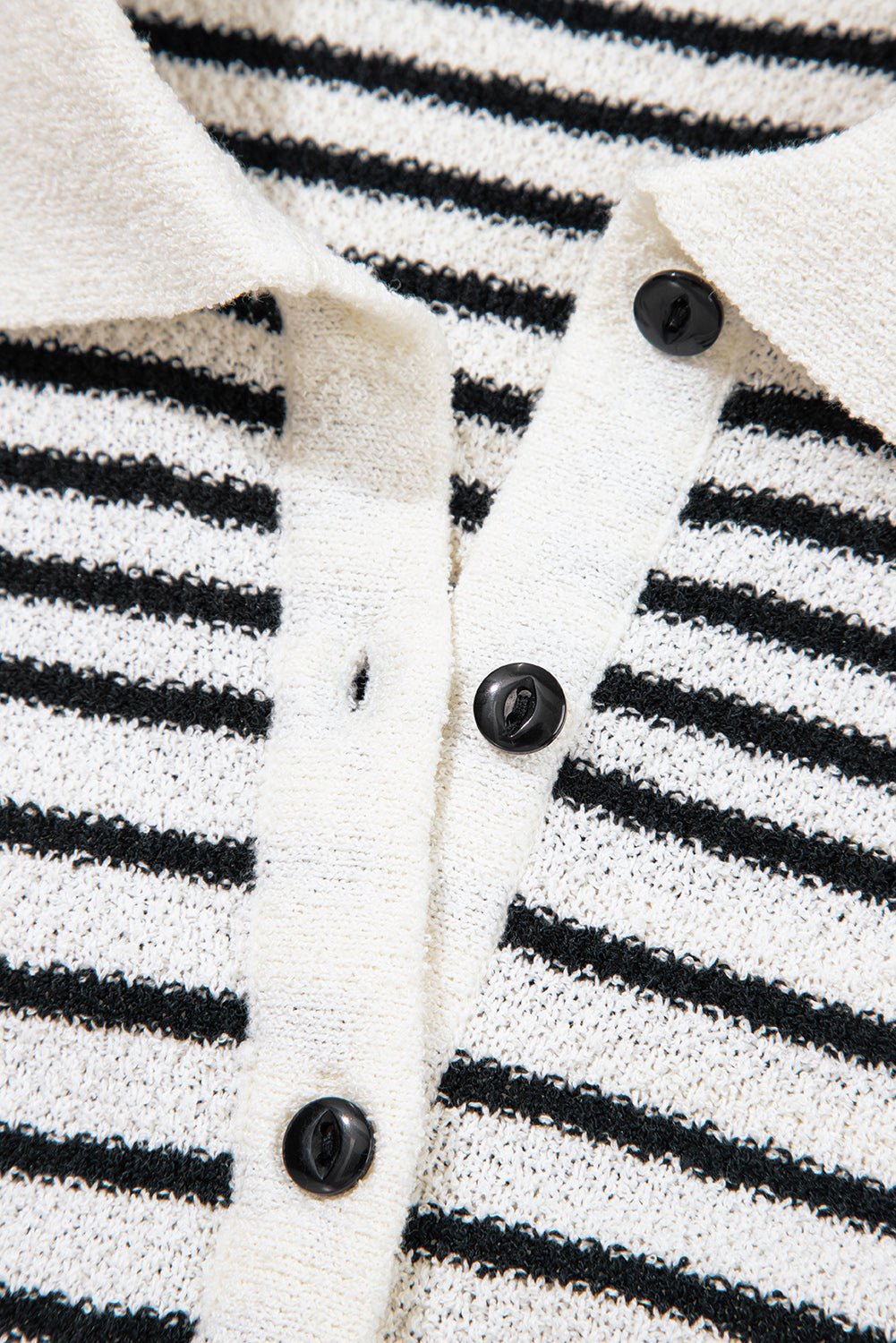 Black Mixed Striped Print Half Placket Collared Cap Sleeve Bodycon Sweater Dress - Chaelisa's New Jammies