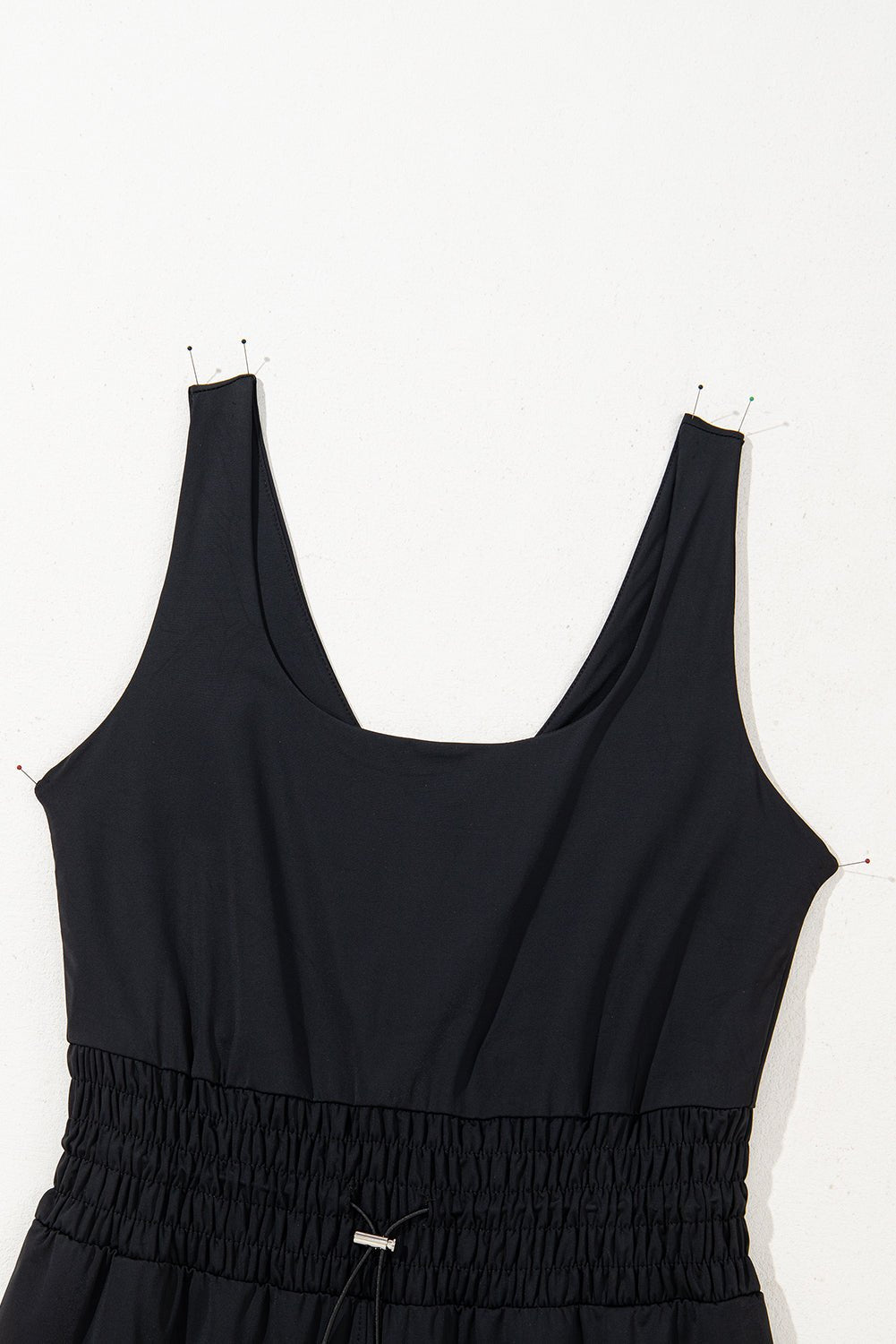 Black Plain Sleeveless Loop Drawstring Cinched Waist Romper - Chaelisa's New Jammies