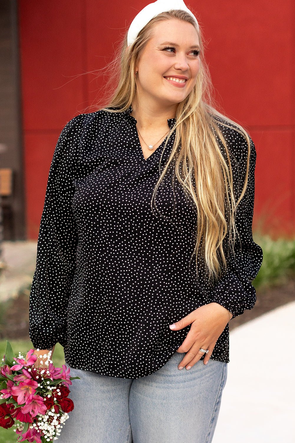 Black Plus Size Leopard Print Notch V Neck Blouse - Chaelisa's New Jammies