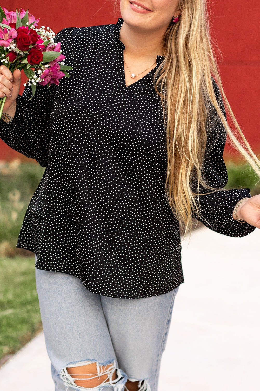 Black Plus Size Leopard Print Notch V Neck Blouse - Chaelisa's New Jammies