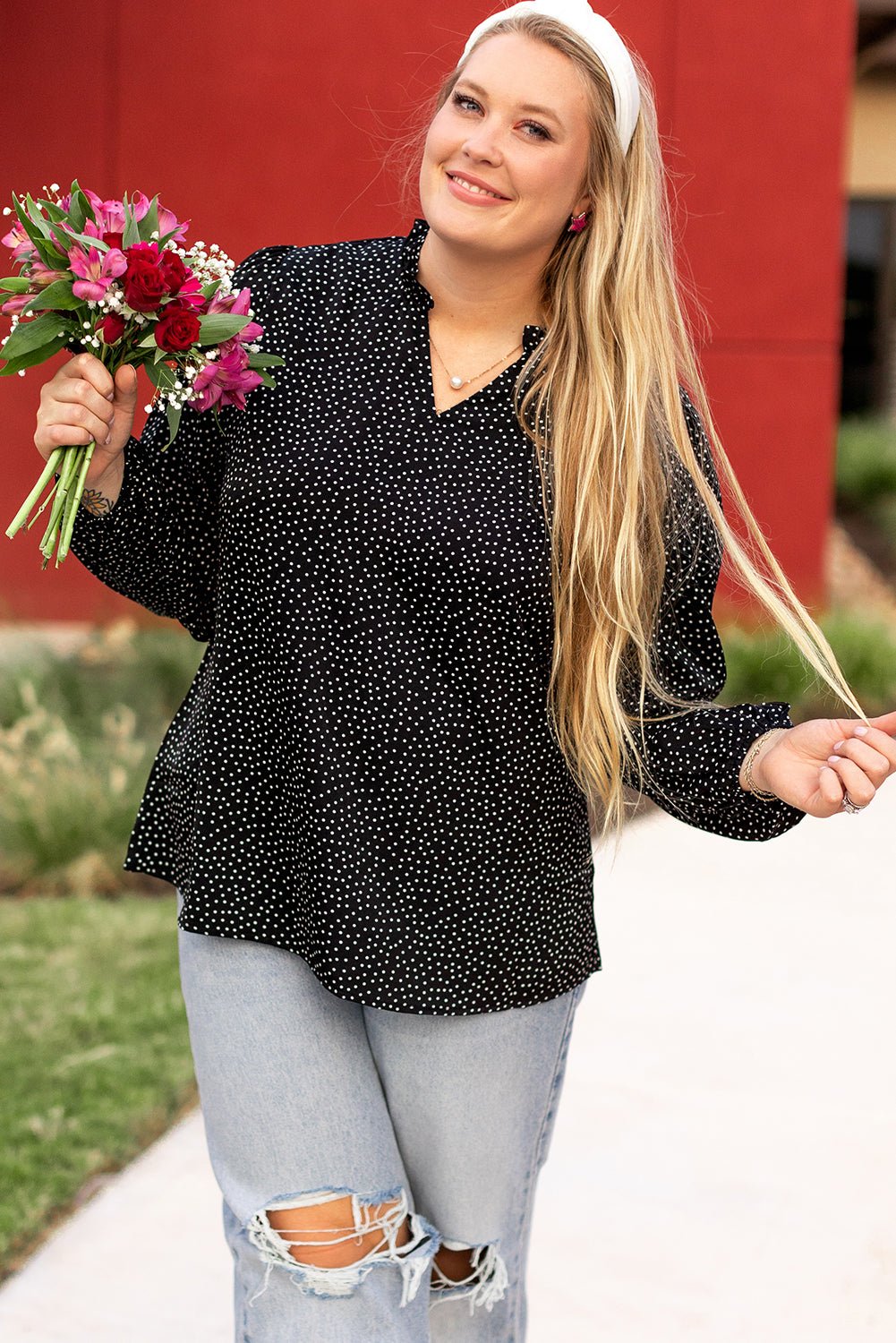 Black Plus Size Leopard Print Notch V Neck Blouse - Chaelisa's New Jammies