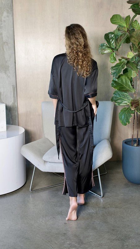 Black Silky 3 Piece Kimono Pajama Sets - Chaelisa's New Jammies