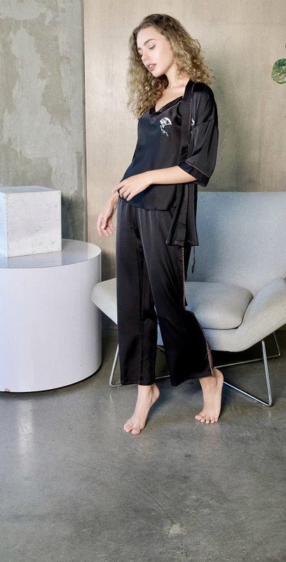 Black Silky 3 Piece Kimono Pajama Sets - Chaelisa's New Jammies