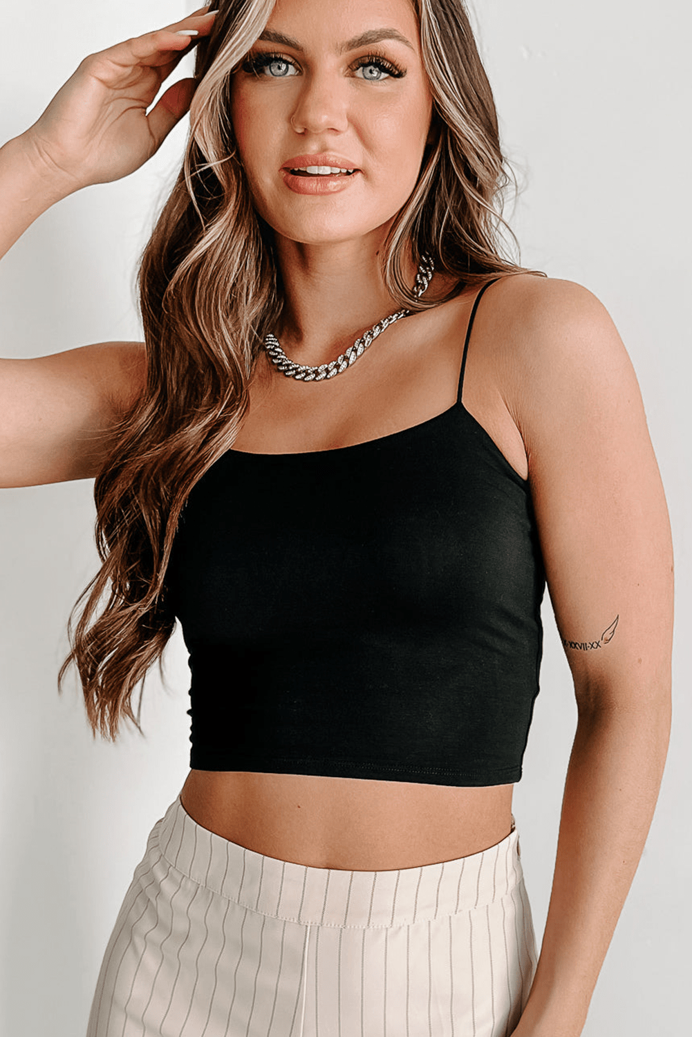 Black Spaghetti Strap Skinny Fit Cropped Tank Top - Chaelisa's New Jammies