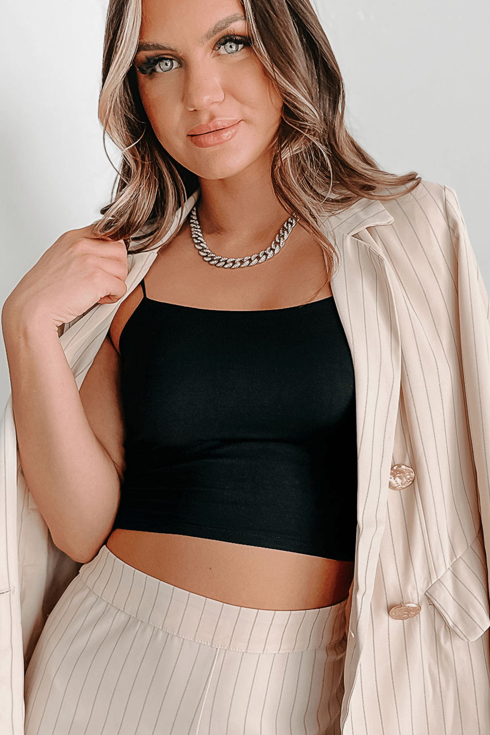 Black Spaghetti Strap Skinny Fit Cropped Tank Top - Chaelisa's New Jammies