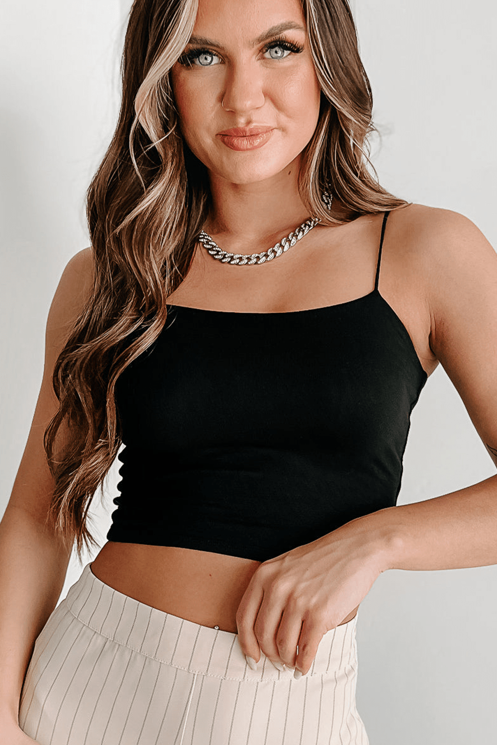 Black Spaghetti Strap Skinny Fit Cropped Tank Top - Chaelisa's New Jammies