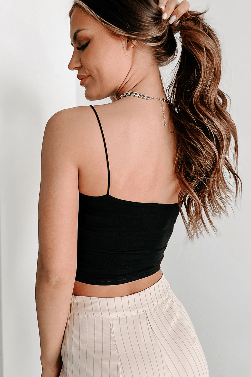 Black Spaghetti Strap Skinny Fit Cropped Tank Top - Chaelisa's New Jammies